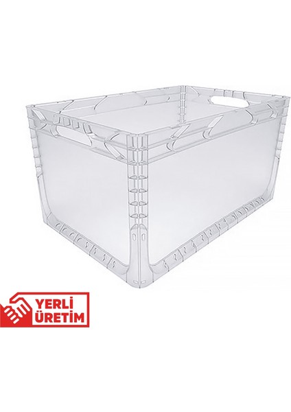 1.Kalite Şeffaf Plastik Kasa 60x40x32 cm - Kokusuz Sağlam Plastik Kutu 65 Litre