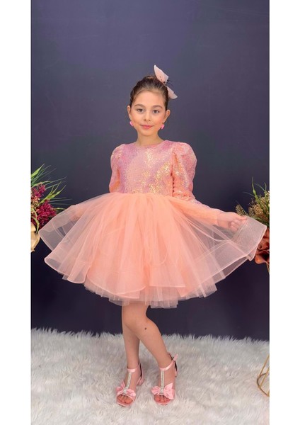 Tütü Gren Etekli Kız Çocuk Pul Payetli Uzun Kol Kikidi Elbise MNK0583 fırsatları