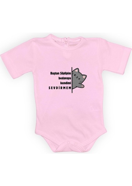 Baştan Söyliyim Kedi Baskılı Bebek Body Zıbın Çıtçıtlı Badi
