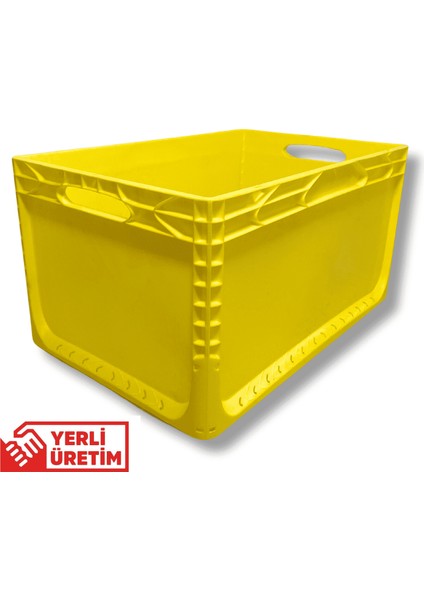 1.Kalite Sarı Plastik Kasa 60x40x32 cm - Kokusuz Sağlam Plastik Kutu 65 Litre