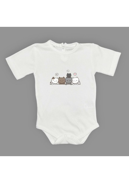 Sevimli Kediler Baskılı Bebek Body Zıbın Çıtçıtlı Badi