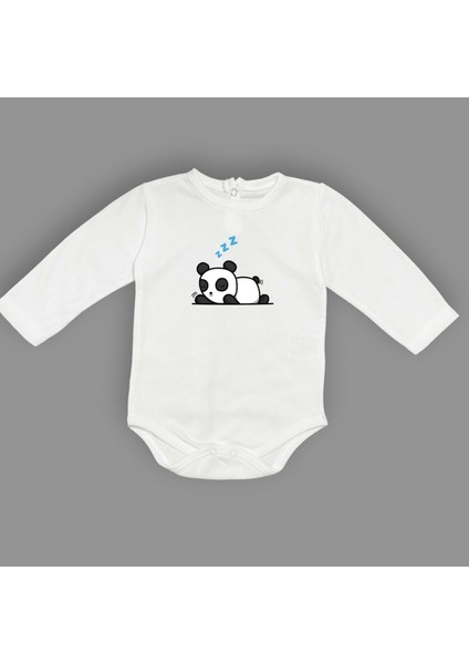 Uykucu Panda Baskılı Bebek Body Zıbın Çıtçıtlı Badi