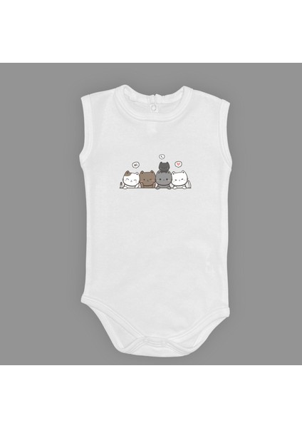 Sevimli Kediler Baskılı Bebek Body Zıbın Çıtçıtlı Badi