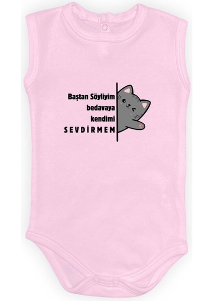 Baştan Söyliyim Kedi Baskılı Bebek Body Zıbın Çıtçıtlı Badi