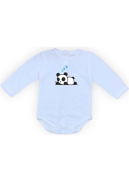 Uykucu Panda Baskılı Bebek Body Zıbın Çıtçıtlı Badi
