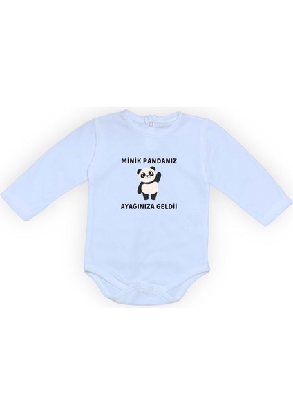 Minik Pandanız Ayağınıza Geldii Baskılı Bebek Body Zıbın Çıtçıtlı Badi