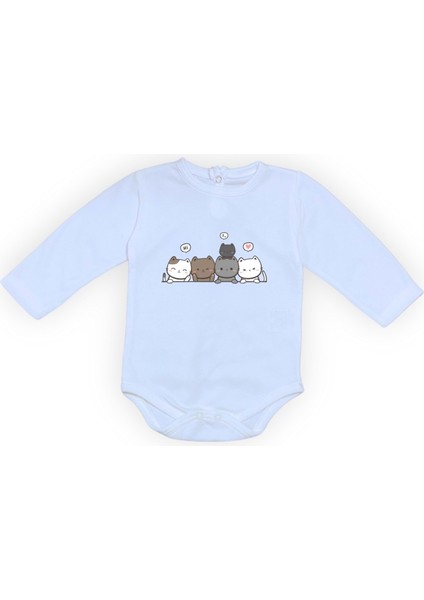 Sevimli Kediler Baskılı Bebek Body Zıbın Çıtçıtlı Badi