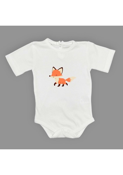 Tilki Baskılı Bebek Body Zıbın Çıtçıtlı Badi