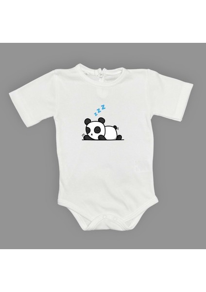 Uykucu Panda Baskılı Bebek Body Zıbın Çıtçıtlı Badi