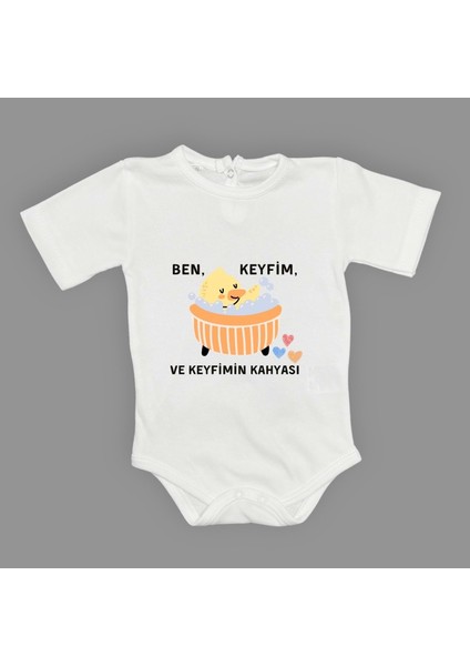 Ben Keyfim ve Keyfimin Kahyası Baskılı Kısa Kollu Bebek Body Zıbın Çıtçıtlı Badi MNK0632