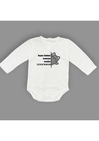 Baştan Söyliyim Kedi Baskılı Bebek Body Zıbın Çıtçıtlı Badi