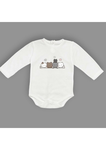 Sevimli Kediler Baskılı Bebek Body Zıbın Çıtçıtlı Badi