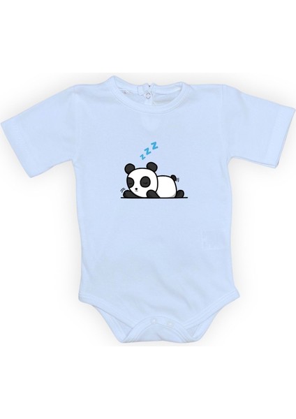 Uykucu Panda Baskılı Bebek Body Zıbın Çıtçıtlı Badi