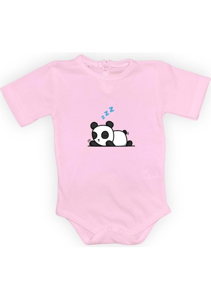 Uykucu Panda Baskılı Bebek Body Zıbın Çıtçıtlı Badi