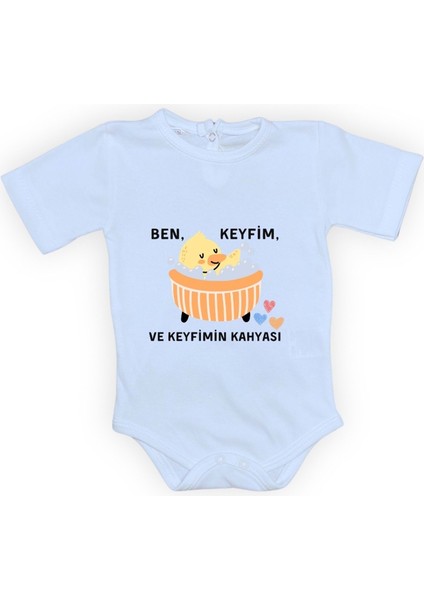 Ben Keyfim ve Keyfimin Kahyası Baskılı Kısa Kollu Bebek Body Zıbın Çıtçıtlı Badi MNK0632