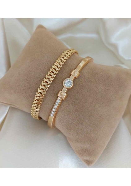 Altın Kaplama Zirkon Taşlı Kombin Bileklik fiyatları