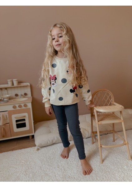 Yigit Butik Puantiye Baskılı Taytlı Kız Çocuk Alt Üst Takım