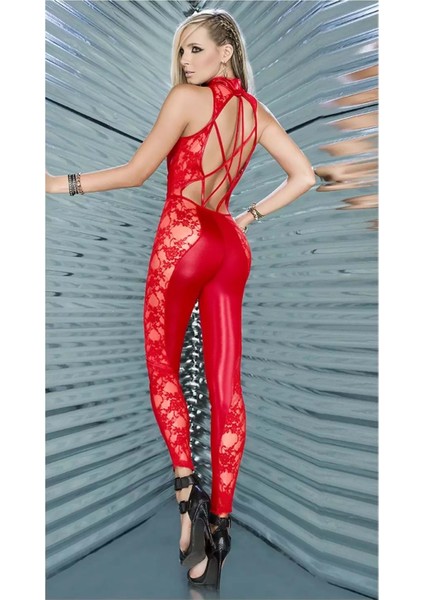 Hotflirt Dreams 8090 Siyah Deri Tulum - Kırmızı - S fiyatları