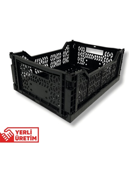 1.Kalite Katlanır Siyah Kasa 40X30X15 cm - Gıdaya Uygun Katlanabilir Düzenleyici Sepet 17 Litre