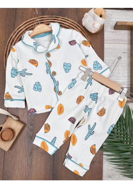Kruvaze Yaka %100 Pamuk Önden Düğmeli Mevsimlik Ünisex Bebek ve Çocuk Pijama Takımı fiyatları