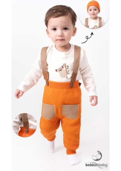 Triko Çapraz Askılı Salopet Koala Figürlü Esnek Kaşkorse Badi Bereli Unisex Bebek Takım