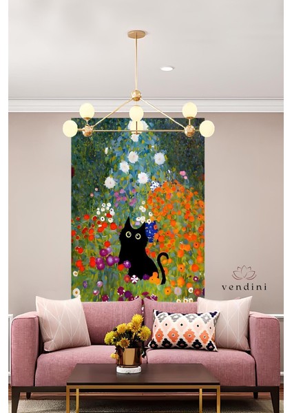 Çiçekler Içindeki Kedi Duvar Örtüsü Duvar Halısı Wall Tapestry