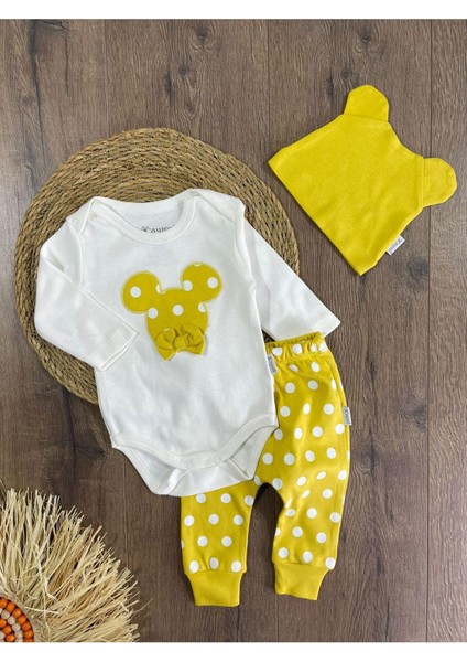 Puantiyeli Fiyonklu Bereli Alttan Çıtçıtlı Kız Bebek Takım