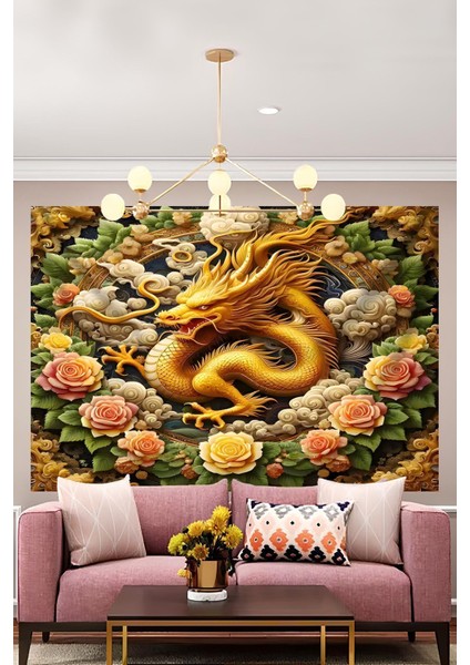 Uzakdoğu Mitolojik Ejderha Duvar Örtüsü Duvar Halısı Wall Tapestry