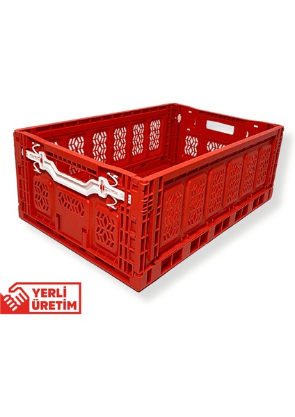 1.Kalite Katlanır Kırmızı Kasa 60x40x23 cm - Gıdaya Uygun Katlanabilir Düzenleyici Kutu 45 Litre