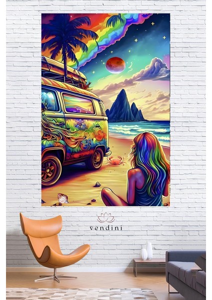 Bir Karavan Bir Sahil Duvar Örtüsü Duvar Halısı Wall Tapestry