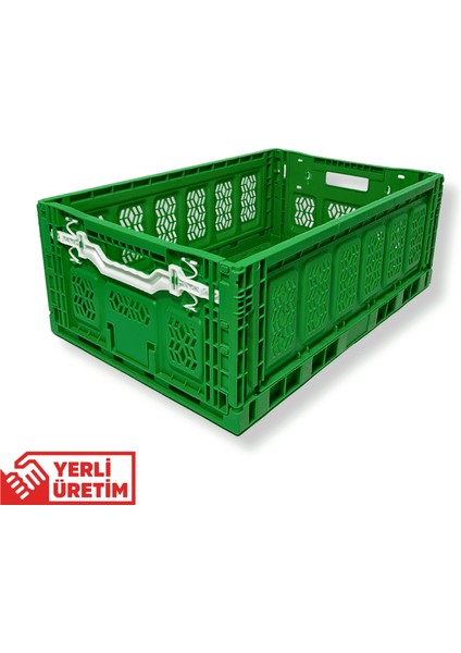 1.Kalite Katlanır Yeşil Kasa 60x40x23 cm - Gıdaya Uygun Katlanabilir Düzenleyici Sepet 45 Litre