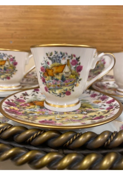 Kahve Fincanı 6'lı El Yapımı Porselen Ev Desenli Model