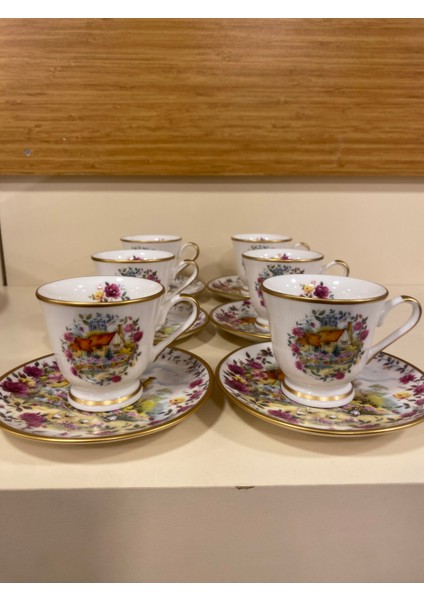 Kahve Fincanı 6'lı El Yapımı Porselen Ev Desenli Model fiyatları