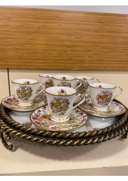 Kahve Fincanı 6'lı El Yapımı Porselen Ev Desenli Model modelleri