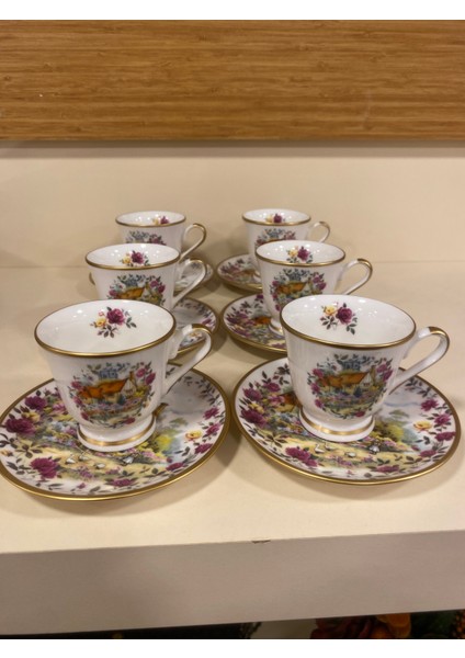 Kahve Fincanı 6'lı El Yapımı Porselen Ev Desenli Model fırsatları