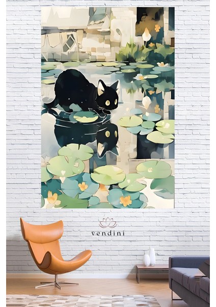 Sevimli Kara Kedi Duvar Örtüsü Duvar Halısı Wall Tapestry