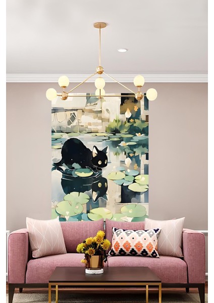 Sevimli Kara Kedi Duvar Örtüsü Duvar Halısı Wall Tapestry
