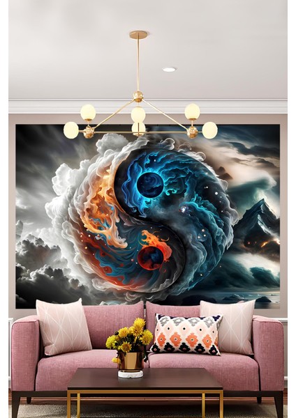 Estetik Ying Yang Duvar Örtüsü Duvar Halısı Wall Tapestry