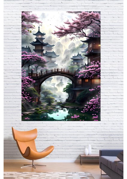 Japon Bahçesi Duvar Örtüsü Duvar Halısı Wall Tapestry
