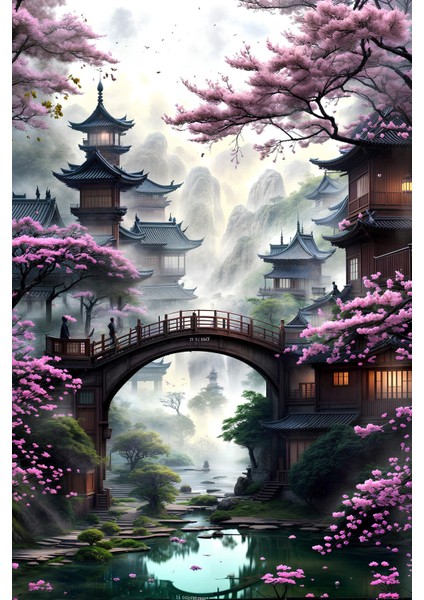 Japon Bahçesi Duvar Örtüsü Duvar Halısı Wall Tapestry