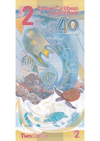 Karayipler (East Caribbean), 2 Dolar (2023) Polimer Hatıra Çil modelleri