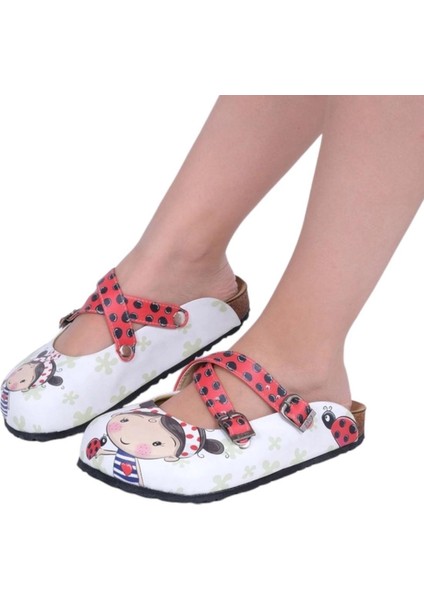 G252 Minik Kız Desen Baskılı Burnu Kapalı Sabo Kız Çocuk ve Kadın Terlik