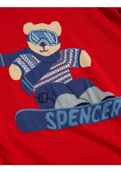 Saf Pamuklu Spencer Bear™ Noel Temalı Kazak (6-16 Yaş)