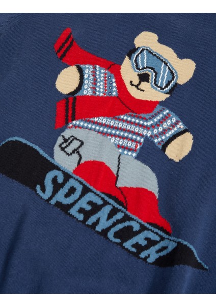 Saf Pamuklu Spencer Bear™ Noel Temalı Kazak (6-16 Yaş)