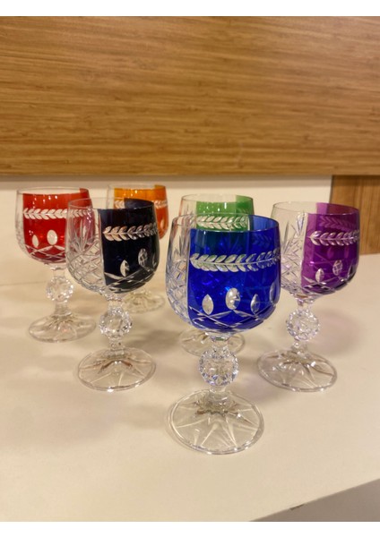 Kahve Yanı Bardağı Bohemia Kristal 6'lı 6 Renk Karışık El Yapımı
