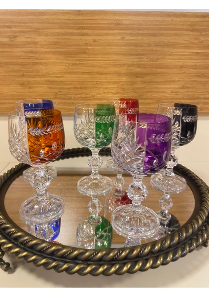 Kahve Yanı Bardağı Bohemia Kristal 6'lı 6 Renk Karışık El Yapımı