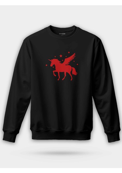 Kırmızı Unicorn Tek Boynuzlu At Unisex Regular Sweatshirt