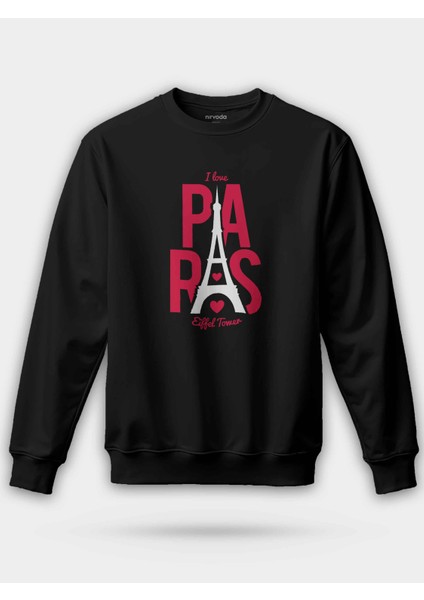 I Love Paris Eyfel Siyah Unisex Regular Sweatshirt