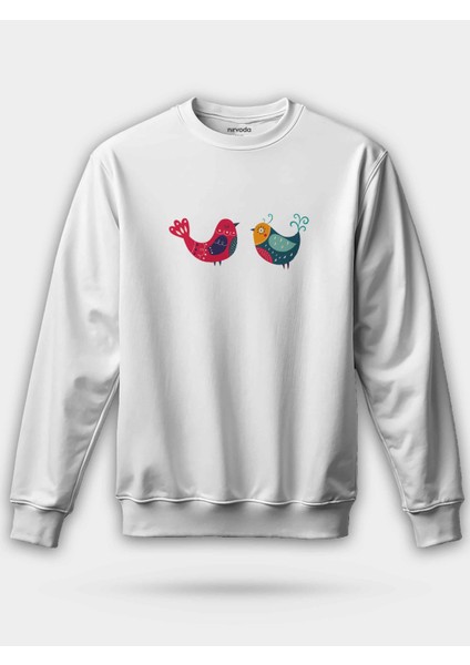 Motifli Renkli Kuşlar Unisex Regular Sweatshirt