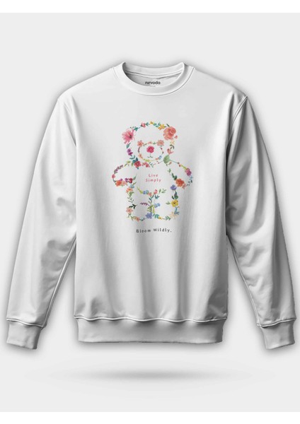 Live Simply Çiçekli Ayıcık Unisex Regular Sweatshirt